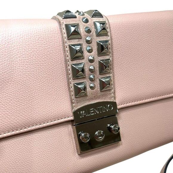 Valentino Cocotte Rose Pink Leather Silver Rockstud Envelope Shoulder Bag $895 - Picture 4 of 16